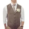 Country Brown Groom Vests For Wedding Wool Herringbone Tweed Custom Made Slim Fit Mens Suit Vest Farm Prom Dress Waistcoat Plus Si237m