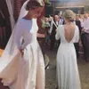 Billiga enkla bröllopsklänningar romantiska en linje långa ärmar Öppna backless satin Specialtillfällen Mopping Ivory White Bridal 269m