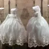 Koronna suknia balowa sukienka dla niemowląt chrztu stroje biały chrzest z długimi rękawami formalna niemowlę pierwszą komuniię z bonnet3255
