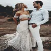 2019 Boho Summer Off Shoulder Bohemian New Beach Backless Wedding Dress spets transparent modern lång brudklänning skräddarsydd casua254e