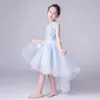 La ragazza veste il fiore di tulle blu per la festa nuziale con perline, il battesimo del bambino, il compleanno, l'abito della prima comunione floreale per bambini