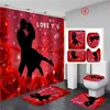 Bathroom Sets Shower Curtain Set 4 Pcs Curtain Mat Set Toilet Cover Shower Curtain Toilet Seat Covers for Valentine Lovers 180X180277G