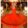 Pop Orange robe de bal avec des plumes 2k23 filles noires col en V profond robes de soirée Gala Occasion robes d'anniversaire2369