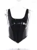 Damestanks Gothic PU-leer Bustier Dames Spaghettiband Corset Crop Top Grunge Punk Mouwloze Cami Tank Vintage Clubwear