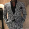 Houndstooth Mens Suits Bruidegom Smoking Peak Revers Mannen Wedding Tuxedo Mode Mannen Jas Blazer Prom Diner Darty SuitJacket Broek B353S