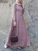 Etnische Kleding ZANZEA Femme Lente Effen Moslim Jurk Abaya Kaftan O-hals Volledige Mouwen Tuniek Gewaden Bohemian Casual Elegante Islamitische Jurken 230721