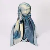 Cachecóis de seda simulada de 110 cm com pintura de paisagem estilo chinês lenços de cabeça quadrados grandes