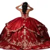 2023 BLING BURGUNDY PESKIN LACE Applique Quinceanera Dresses Lace-Up Corset Sweet 15 Pageant Gowns Plus Size Vestidos de XV ANO GW294A