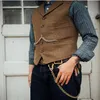 New Rustic Groom Vests Brown Men Vest 2020 Mens Wedding Waistcoat Casual Suit Vest Groom Gilet wool herringbone Male Social Formal251o