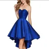 Sweetheart Graduation Robes Satin Haut-bas Une Ligne Courte Homecoming Cocktail Party Robes De Bal Mini Skirt321A