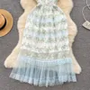 Basic Casual Dresses 2023 Summer Sweet Girls Lace Mesh Flower Embroidery Dress Women's Butterfly Sleeve Cascading Ruffles Gorgeous Floral Vestidos