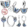 925 Sterling Silver Dangle Charm Sky Blue Pave Butterfly Flowers Pandora Charms Sterling Silver Beads를위한 섬세한 구슬 비드