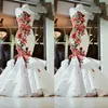 Gorgeous Red and White 3D Floral Flowers Mermaid Wedding Dress 2022 Sweetheart Satin Beading Ruched South Arabic Country Designer 291S