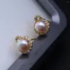Boucles d'oreilles clou perle naturelle perle forme de fleur violet culture d'eau douce pour bijoux femmes cadeau 10x7mm