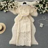 Grundläggande avslappnade klänningar Runway Hollow Crochet Lace Dress Summer Party Women Embroidery Luxury Designer Midi Holiday Vestidos de Fiesta 2024