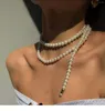 Choker Brass Faux Glass Pearl Chains Necklace Women Jewelry Designer T Show Runway Party Wedding Japan Corean Ins Hiphop Hiphop