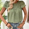 Bluzki damskie Y 2023 Letnia moda Ruffled Short Sleeve Green Shirt Bluzka dla kobiet o szyi Dopasuj luźne topy