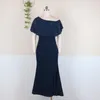 Casual Dresses Women Navy Blue Dress Off Shoulder Pärled Ruffle Patchwork Bodycon Midi Birthday Party Wedding Female Summer Robes 2023