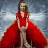 2021 Dark Red Girls Pageant Dresses For Teens Lace Appliques LongeeLeVes High Low Tiersed Ruffles Storlek 13 Party Children Flower GI272B