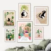 Cute Cats Canvas Painting Tropic Botanical Plant Posters and Prints Cat Lover Gifts Kitchen Decoration Wall Art Pictures for Living Room Home Decor w06