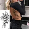 Adesivo de tatuagem falsa de padrão de flor preta de tamanho grande para mulheres Tatuagens temporárias de rosa peônia faça você mesmo Tatuagens de transferência de água para meninas