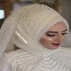 Ivoire Musulman Voiles De Mariée 2018 Perles Perles Tulle De Mariage Hijab pour Arabie Saoudite Mariées Sur Mesure Coude Longueur Voiles De Mariée3079