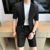 Męskie garnitury Summer Waffle Men Business Casual Suit 2-PCS Solidny kolor pojedynczy piersi krótkie marynaty