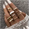 Cluster Rings Vintage Gold Color Geometric Heart Circle Joint Set per le donne Minimalista Metal Knuckle Ring Jewelry 10Pcs / Set Drop Deli Dhp8Y
