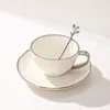 Cups Saucers Light Luxury Coffee Cup And Saucer Set Ceramic Plated Silver Edge Exquisite Afternoon Tea With Spoon