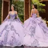 2023 Sparkle Paillettes Lavanda Abiti Quinceanera Abiti da ballo Doppi cinturini con maniche staccabili Plus Size Prom formale BC15049 GW022819