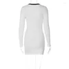 Casual Dresses Autumn Long Sleeve Hollow Out Package Hip Short For Women 2023 Ladies O-Neck BodyCon White Dress Streetwear