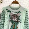 Kadın Sweaters 2023 Harajuku Elmaslar Boncuklu Kedi Yay Nakış Süvarisi Kadın Ruffles Çiçek Jakar Karikatür Kepon Krover Jumper Crop TOPS