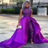 Tute sexy in raso di pizzo viola Abiti da ballo con gonna staccabile Abiti da sera per ragazze africane con paillettes applicati BC24243h