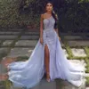 Sexy Mermaid One Shoulder Split Evening Dresses Lace Beaded Long Prom Gowns with Removable Tail Customize Abendkleider Party Dress286S