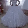 2022 Bling Sparkly Sequined Lace Ball Gown Wedding Dresses Jewel Neck Illusion Long Sleeeves Sequins Plus Size A Line Bridal Gowns2613