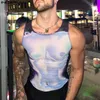 Regatas Masculinas Moda Masculina Impressão 3D Malha Transparente Decote O Sem Mangas Coletes Casuais 2023 Skinny Roupas Sexy S 5XL INCERUN 230721