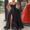 Black Off the Shoulder Satin Evening Gowns Long Side Split Prom Dresses Elegant Ladies Formal Dress Party Gowns235r