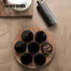 Coffeware Sets MHW 3BOMBER Glass Coffee Bean Storage Canister Set with Airtight Lid Vintage Solid Wood Base Stand Delicate Kitchen Accessories 230721