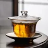 Teaware Sets PINNY 200ML Crystal Glass Gaiwan Hammered Gold Tea Bowl Heat Resistant Kung Fu Drinkware 230721