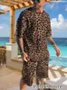 Herrspåriga Leopard Print Tracksuit Men Set Short Sleeve T Shirt Shorts 2 -deldräkt överdimensionerade Casual Vintage Luxury Brand Outfits kläder 230721
