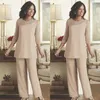 Setwell Elegant Lace Mother Of The Bride Pant Suits Summer Chiffon Custom Made 3 4 Long Sleeves Wedding Guest Wear Mother Dress Ju287L