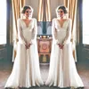 Abito da sposa stile dea greca manica lunga scollo a V profondo chiffon fluente lunghezza del pavimento abiti da sposa graziosi abiti da noiva Cus285M