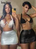 Tvådelt klänning Hawthaw Women 2023 Summer Sexy Tank Tops Mini Kirt Party Club Matching Set Outfits Whousale Party for Business 230721