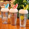 Tazze 320ml / 420ml Riutilizzabile Bubble Tea Cup Tumbler Tazza di plastica portatile per caffè freddo Boba con coperchio in paglia