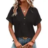 Vrouwen Shirts V-hals Knop Korte Mouw T-Shirt Casual Tee Tops Blouses