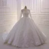 Luxury Muslim Long Sleeves Ball Gown Wedding Dresses 2020 High Neck Lace Appliqued Beaded Plus Size Bridal Gowns robe de mariee263H