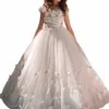 Nouvelles robes de demoiselle d'honneur en dentelle bohème longueur de plancher petites filles robes de soirée de mariage Bow Sash286p