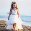New Coming High Low Princess Dress Sheer Neck Flower Girl Dress With Beading For Special Occasion Custom Made Kids Prom Dresses322i