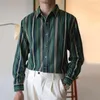 Camisas casuais masculinas manga longa vintage patchwork listras 2023 primavera outono gola virada para baixo tops botão masculino solto