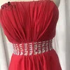 Feestjurken chiffon rode korte prom off-shoulder prinses cocktailjurk ruches plooi kraal sjerp riem meisje homecoming jurk